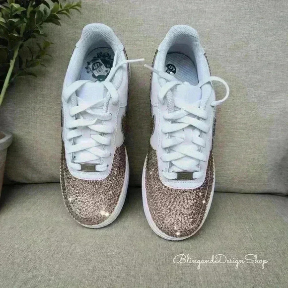Custom bling Nike Air Force 1 with pink rhinestone crystals Women's Shoes - Picture 5 of 13